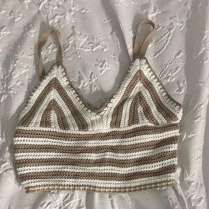 Hollister Cream and Tan Crochet Crop Top